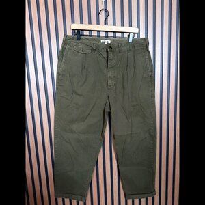 Alex Mill Pants 36 Womens Green Army Utility High Waisted Pleated Front Cropped